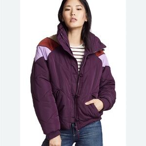 Free People Heidi Colorblock Chevron Ski Puffer Jacket Coat